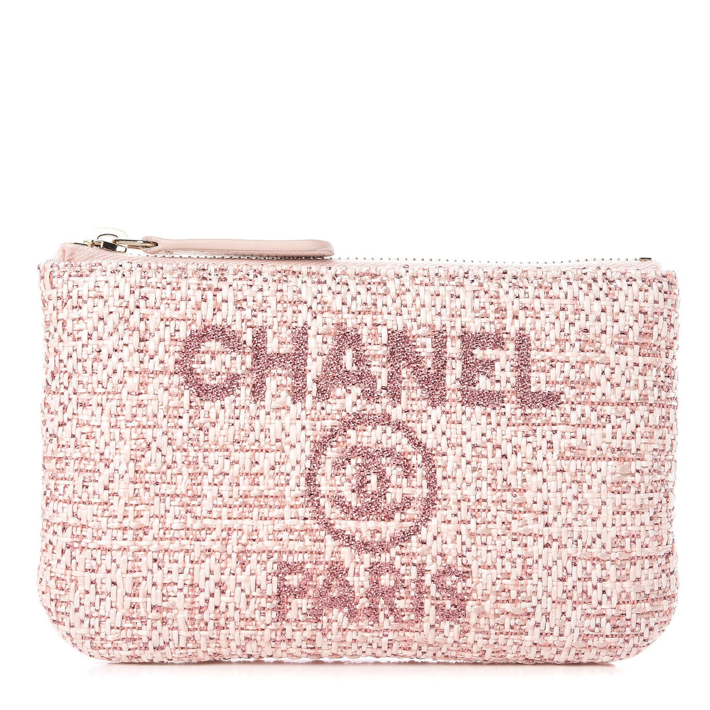 Woven Straw Raffia Deauville Cosmetic Pouch Pink
