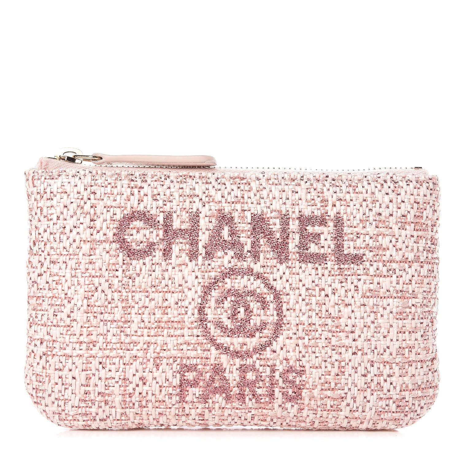 Chanel Woven Straw Raffia Deauville Cosmetic Pouch Pink 1 of 7