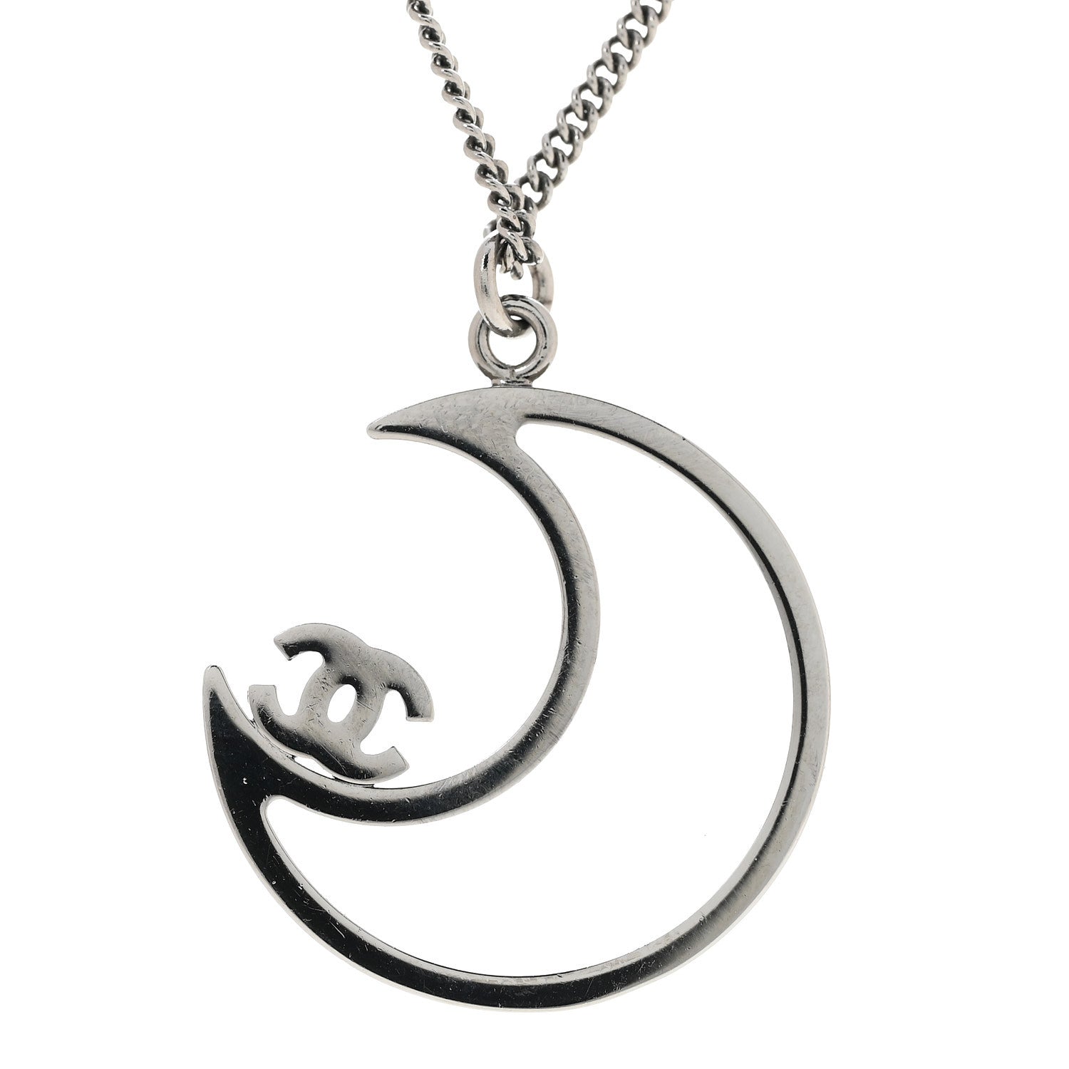 Chanel Ruthenium Crystal CC Moon Pendant Necklace 6 of 6