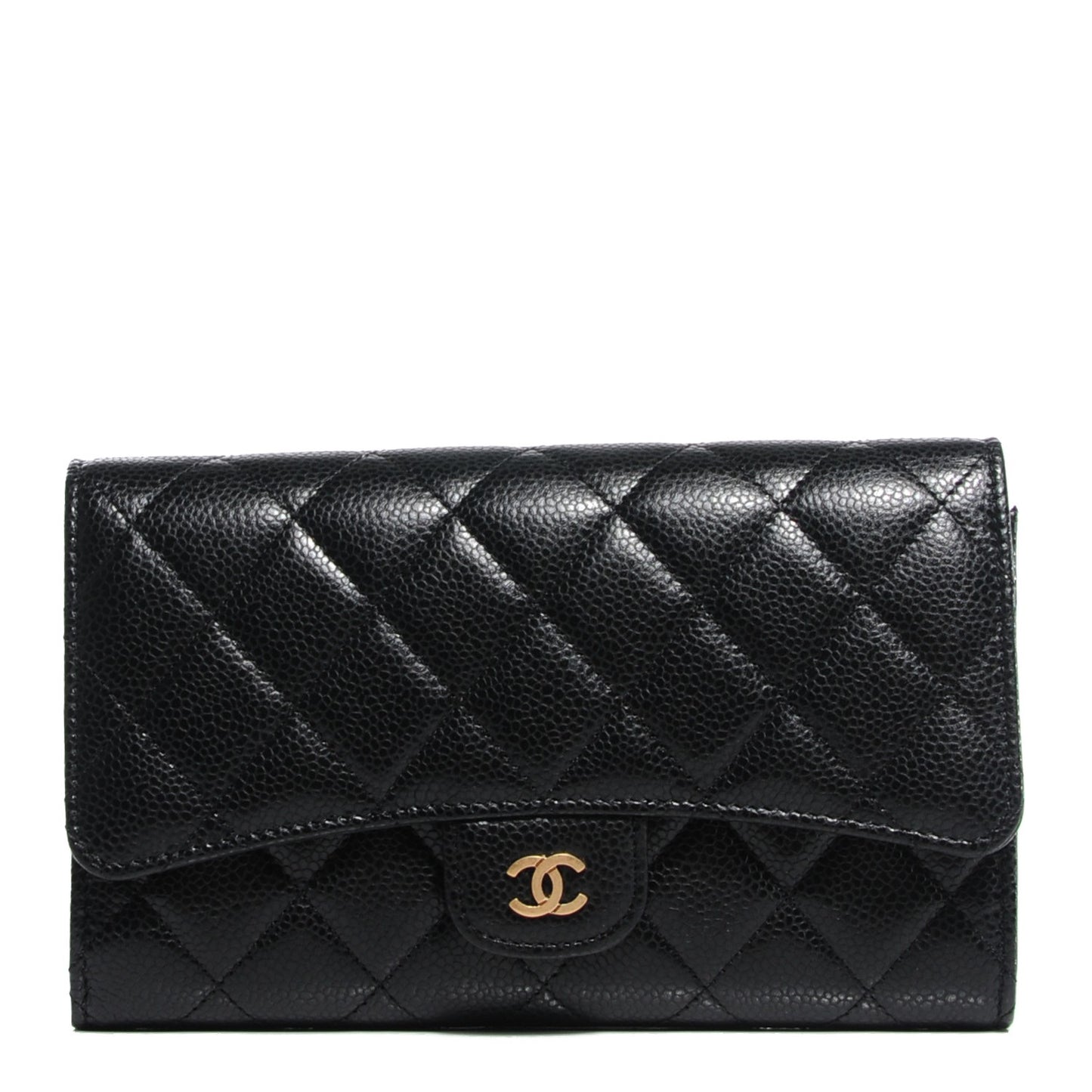 Caviar Quilted Wallet on Removable Chain Black