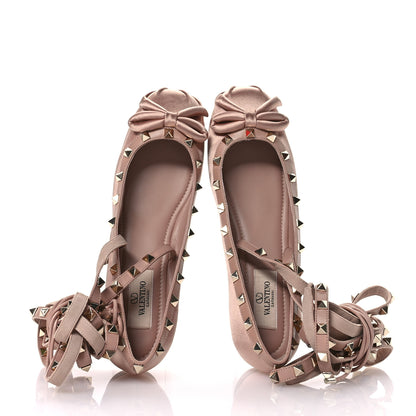 Valentino Garavani Satin Nappa Rockstud Multi Strap Ballerina Flats 37.5 Rose Cannelle 2 of 8