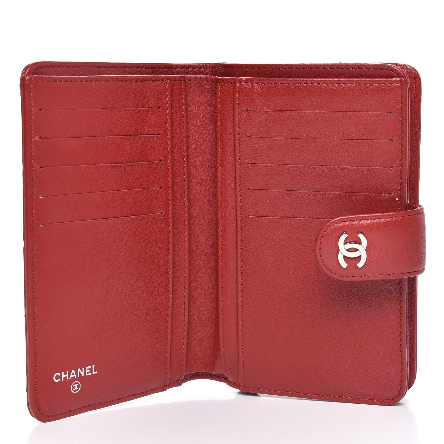 Chanel Lambskin Quilted Zipped Pocket Wallet Red 6 of 11