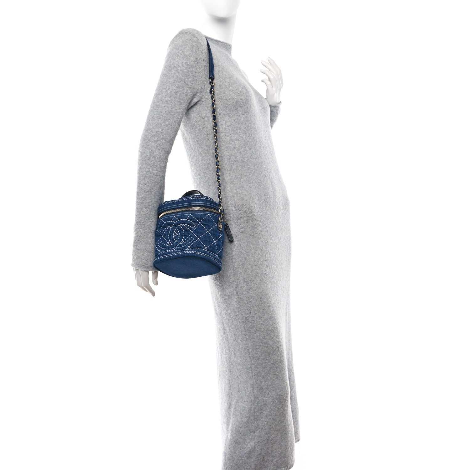 Chanel Denim Quilted Denim Trip Vanity Cosmetic Case Blue 2 of 14