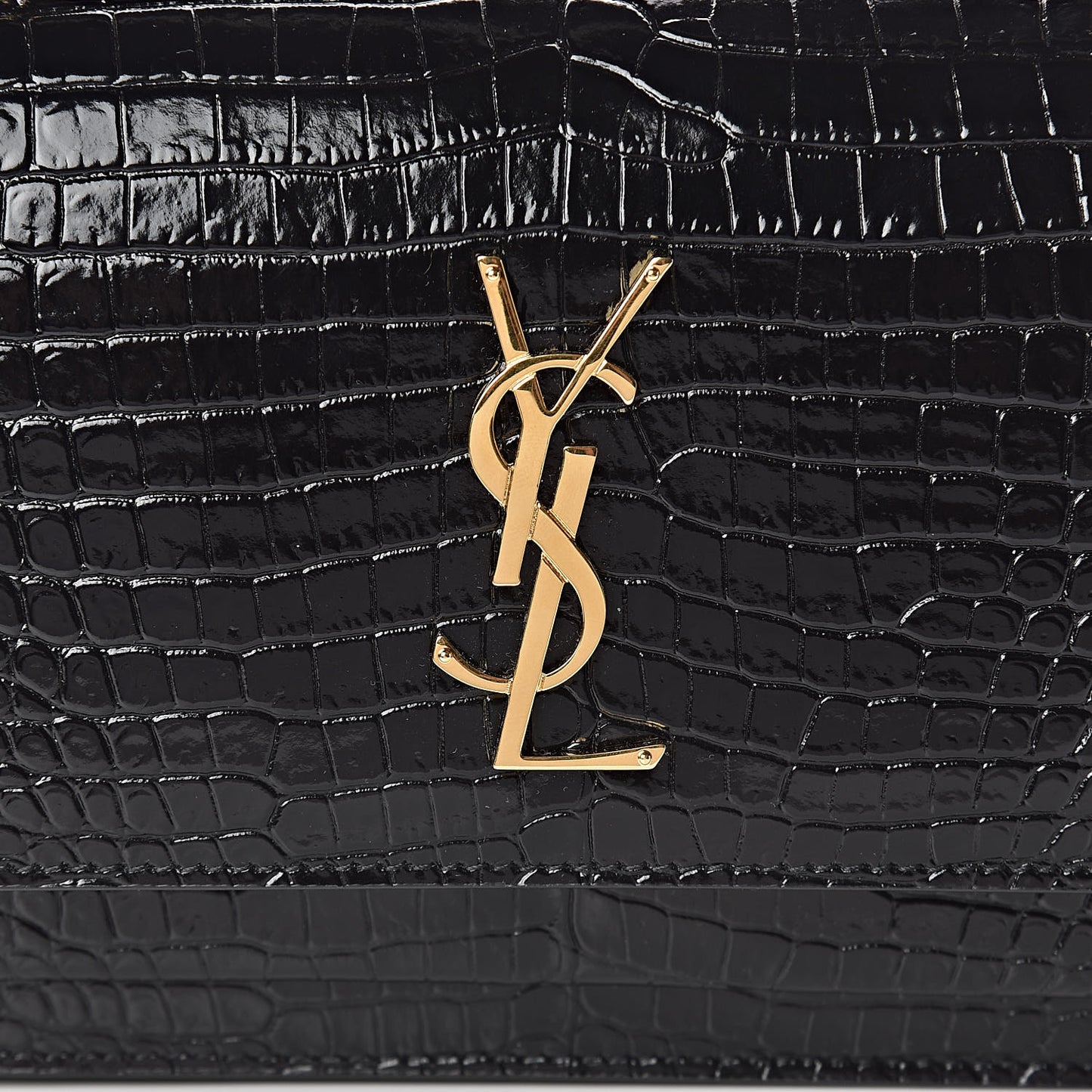 Calfskin Crocodile Embossed Monogram Sunset Chain Wallet Black