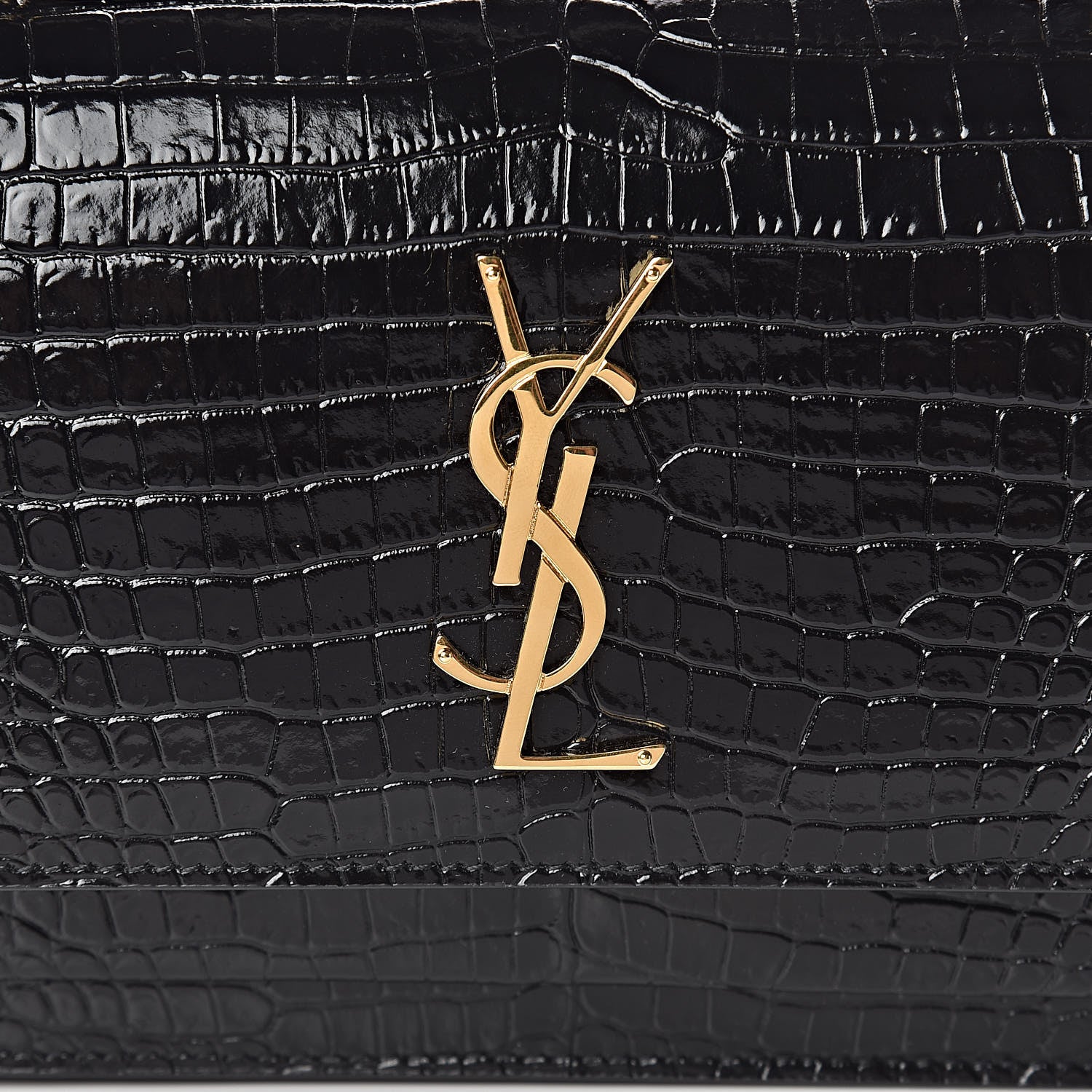 Saint Laurent Calfskin Crocodile Embossed Monogram Sunset Chain Wallet Black 9 of 9