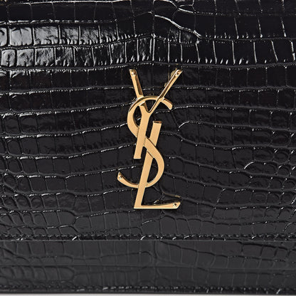 Saint Laurent Calfskin Crocodile Embossed Monogram Sunset Chain Wallet Black 9 of 9