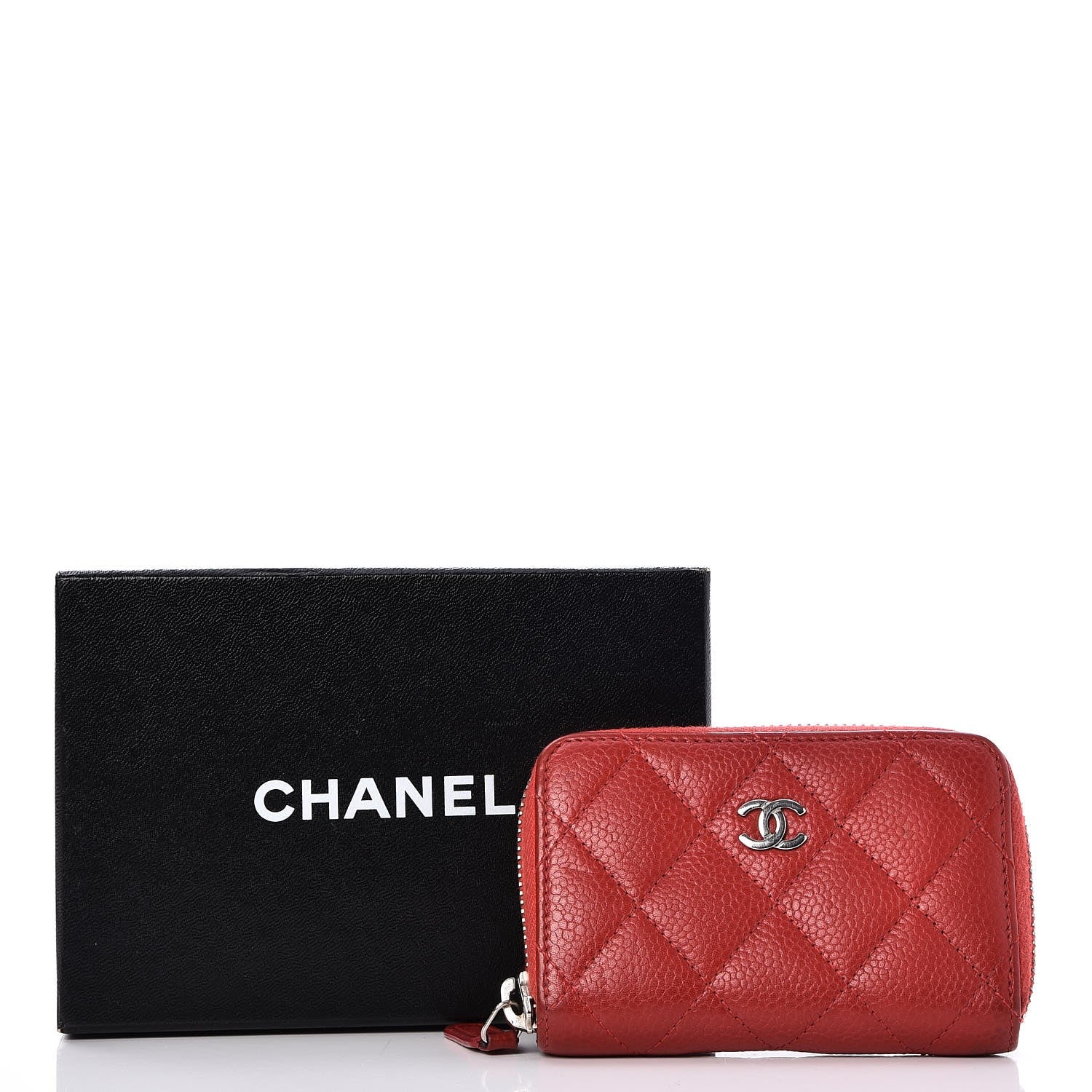 Chanel Caviar Quilted Zip Around Coin Purse Red 8 of 8