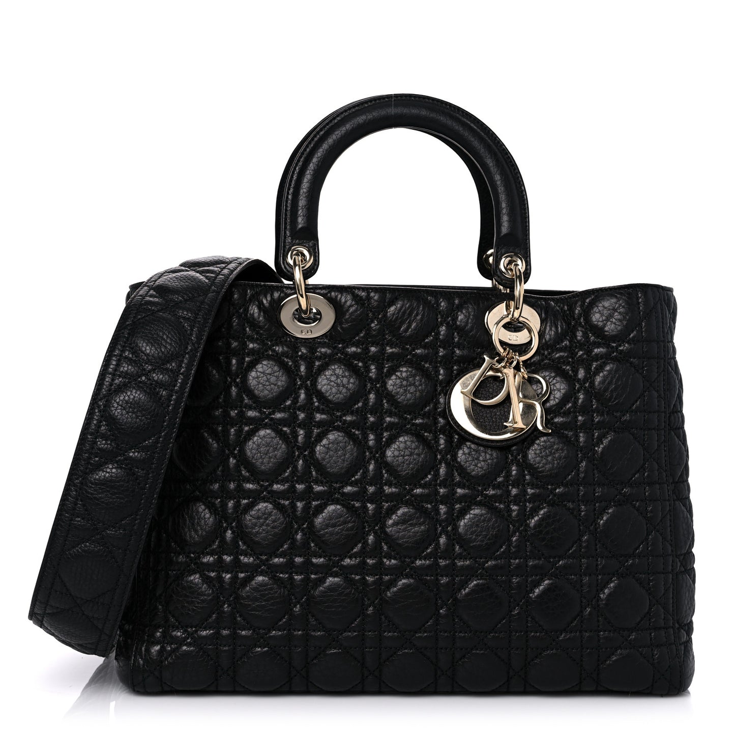 Grained Calfskin Cannage Large Supple Lady Dior Black
