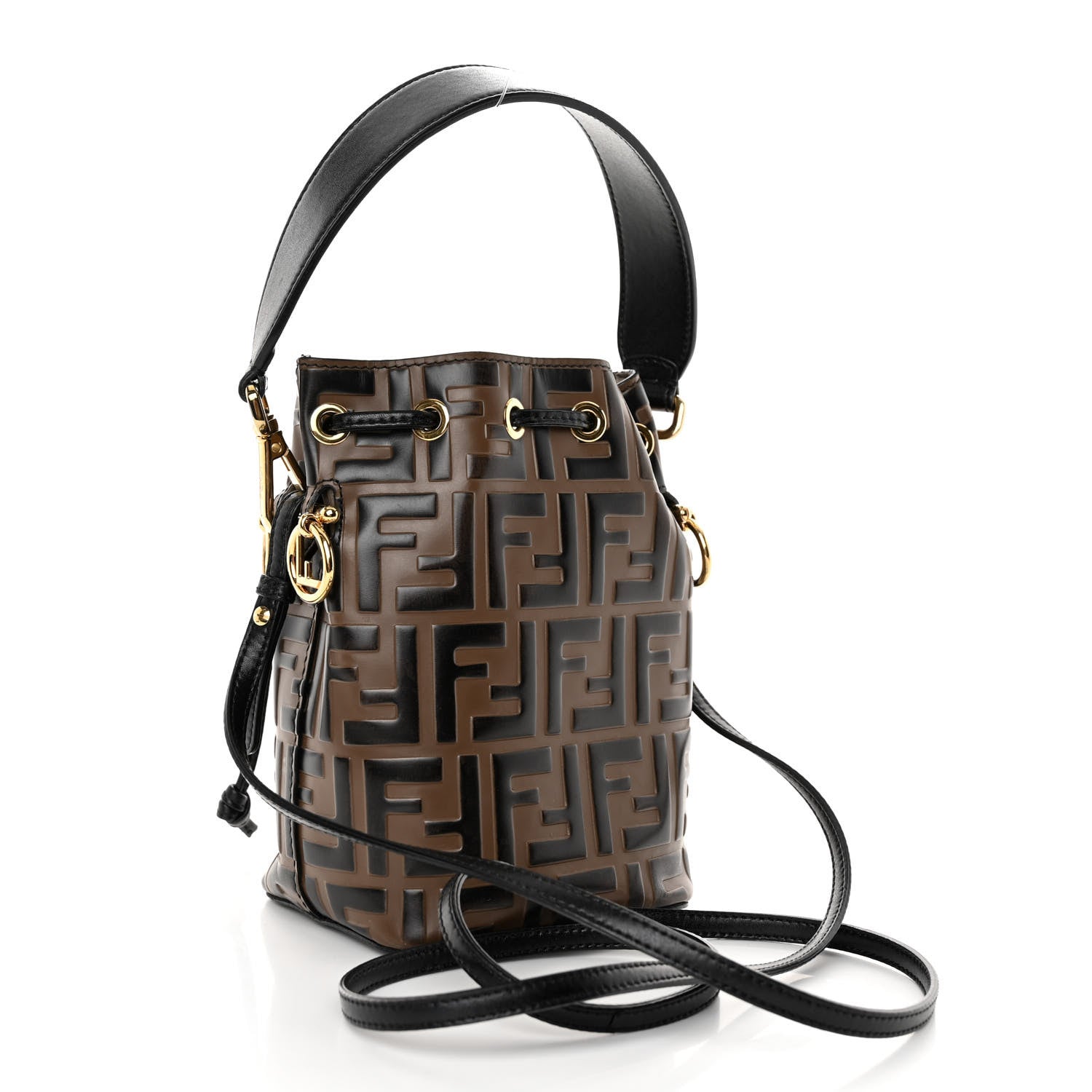 Fendi Vitello Liberty F is Fendi Bi-Color FF 1974 Embossed Mini Mon Tresor Bucket Bag Maya Black 3 of 10