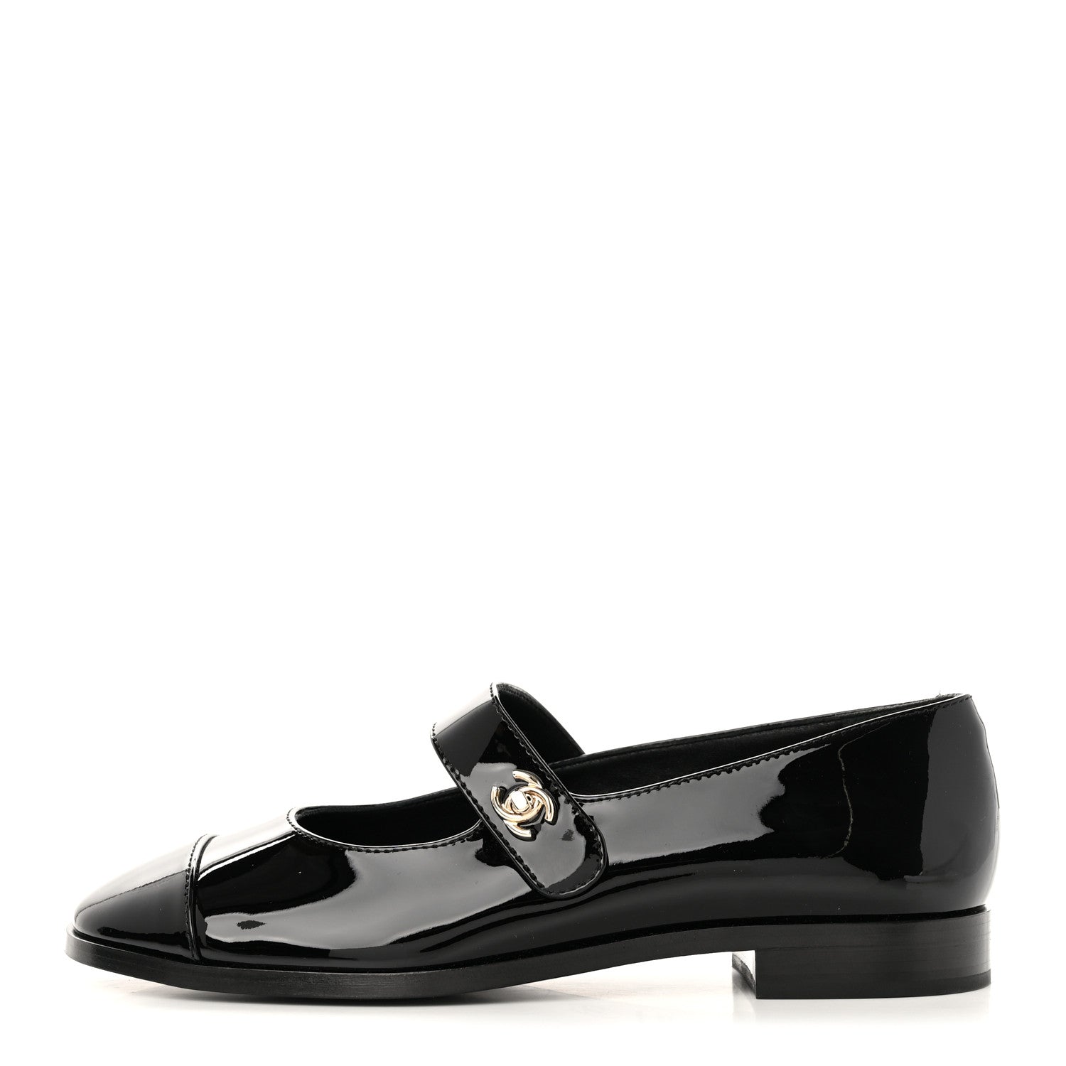 Chanel Patent Calfskin Mary Janes Flats 37.5 Black 1 of 12