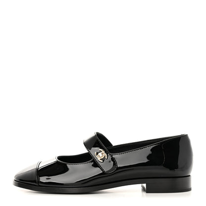 Chanel Patent Calfskin Mary Janes Flats 37.5 Black 1 of 12