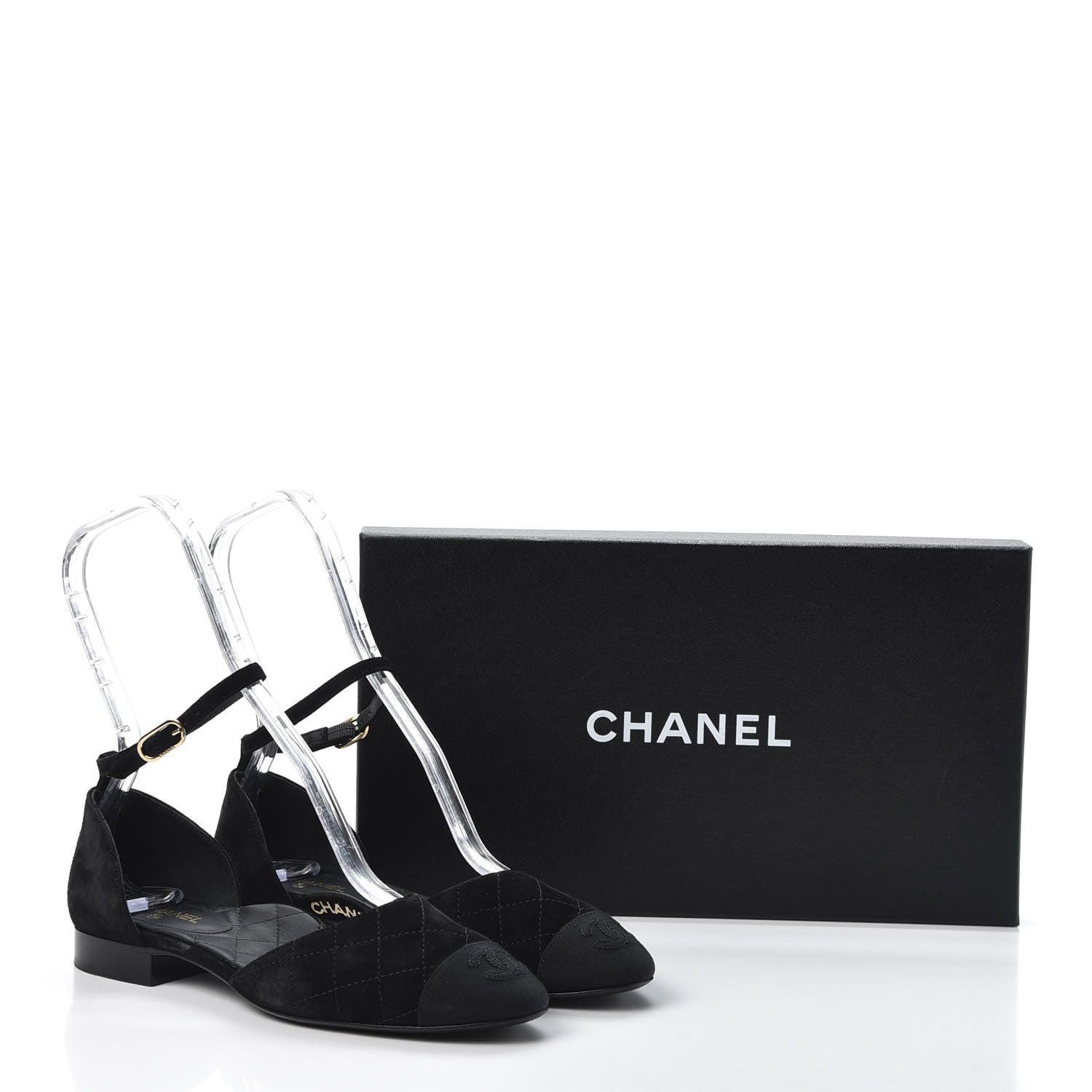 Chanel Suede Grosgrain Cap Toe CC Slingback Sandals 37 Black 11 of 11