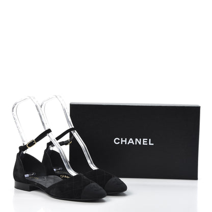 Chanel Suede Grosgrain Cap Toe CC Slingback Sandals 37 Black 11 of 11
