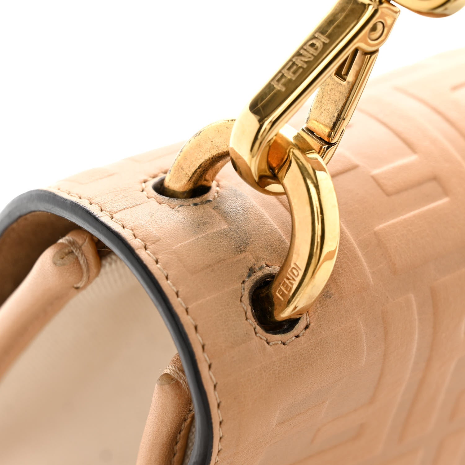 Fendi Vitello Cristallo Nature Canvas FF 1974 Embossed Kan U Shoulder Bag Makeup Grezzo 12 of 13