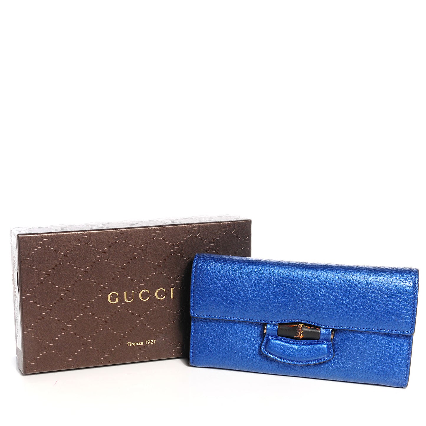 Metallic Leather Nouveau Bamboo Wallet Electric Blue