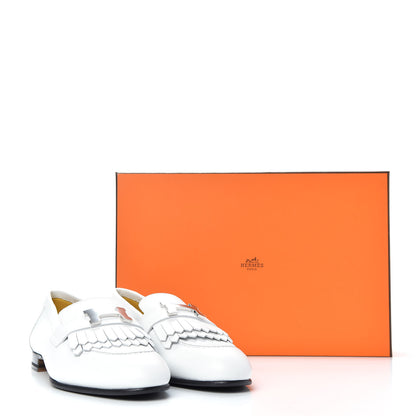Hermes Calfskin Womens Royal Loafers 37.5 White 10 of 10