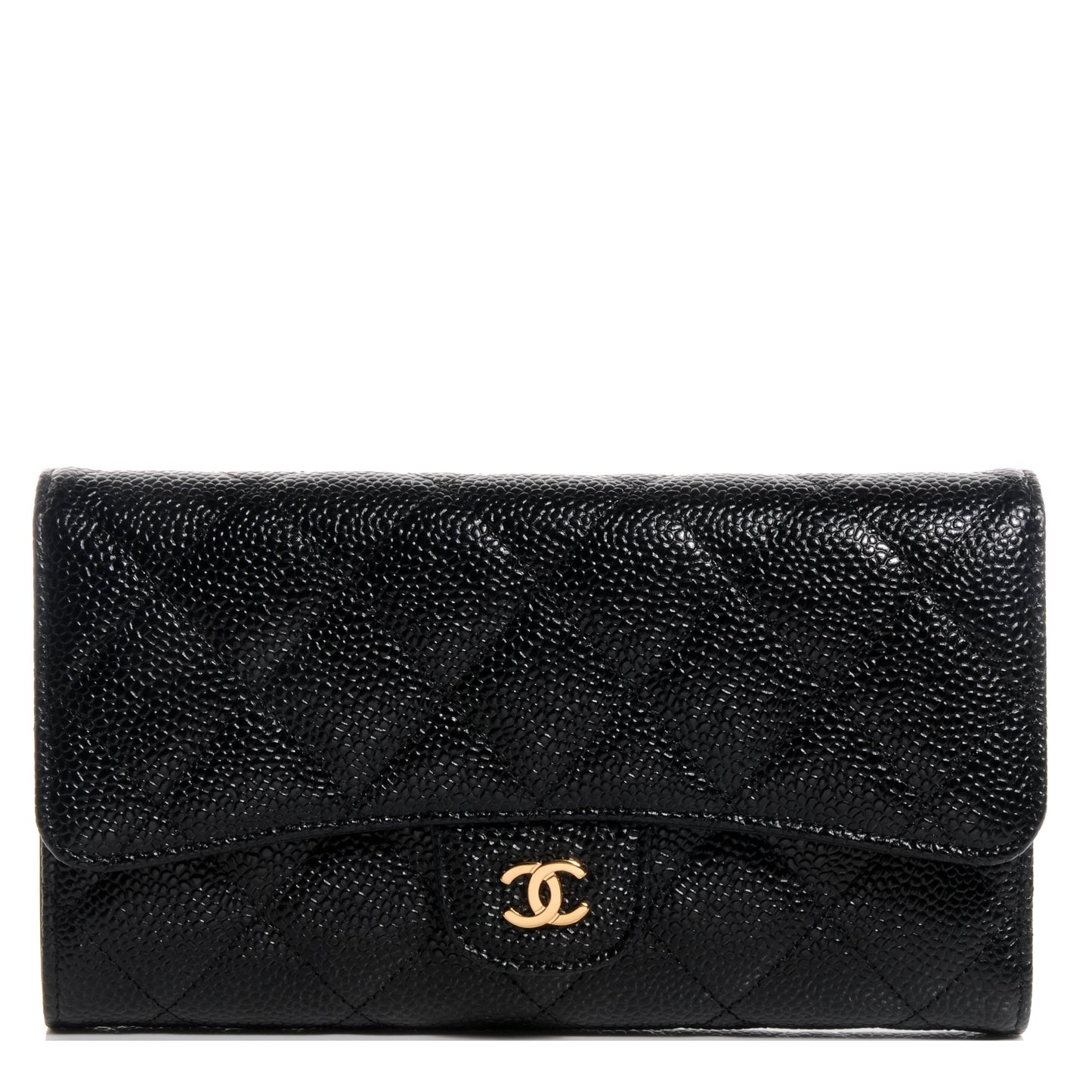 Caviar Quilted Long Flap Wallet Black