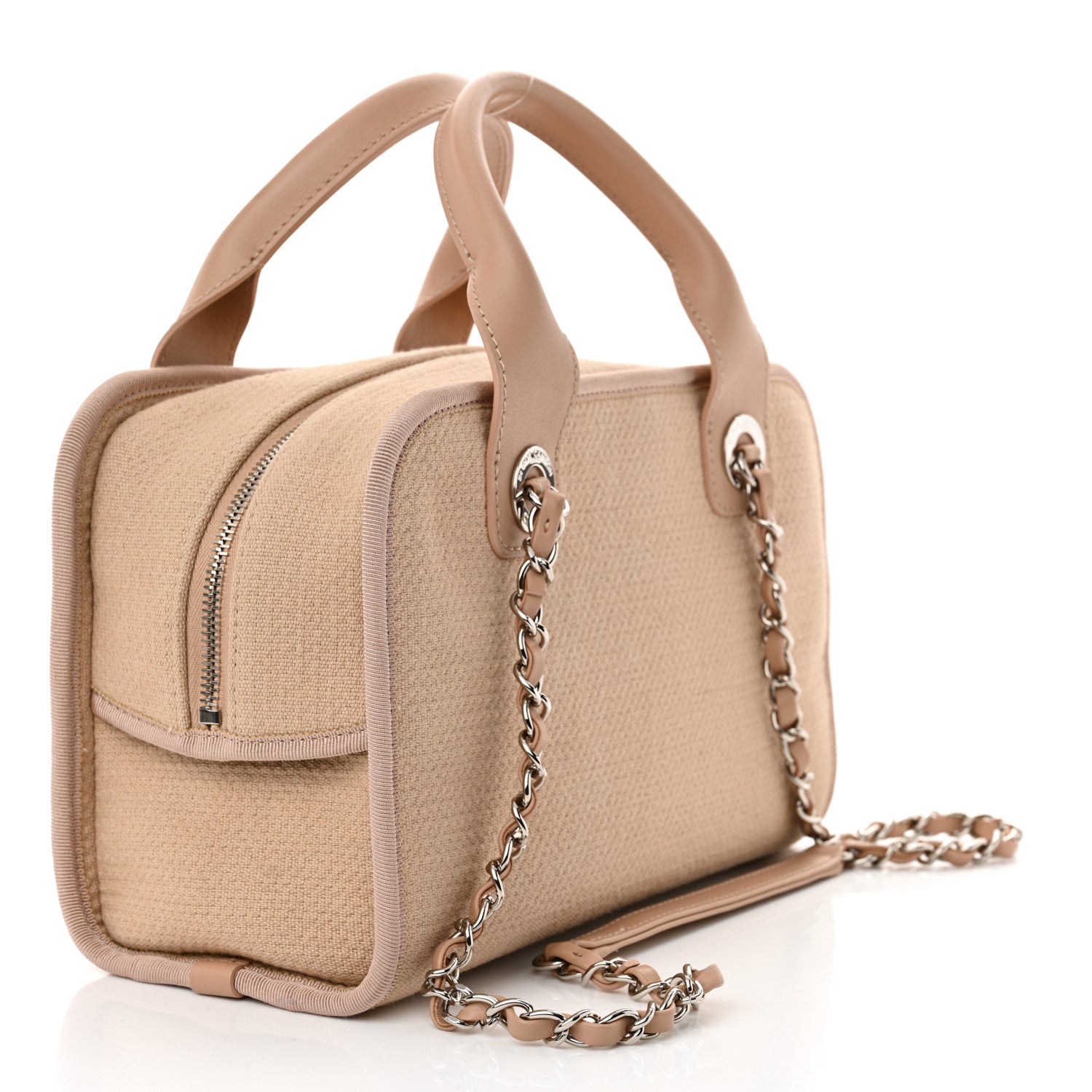 Chanel Canvas Deauville Small Bowling Bag Beige 3 of 13
