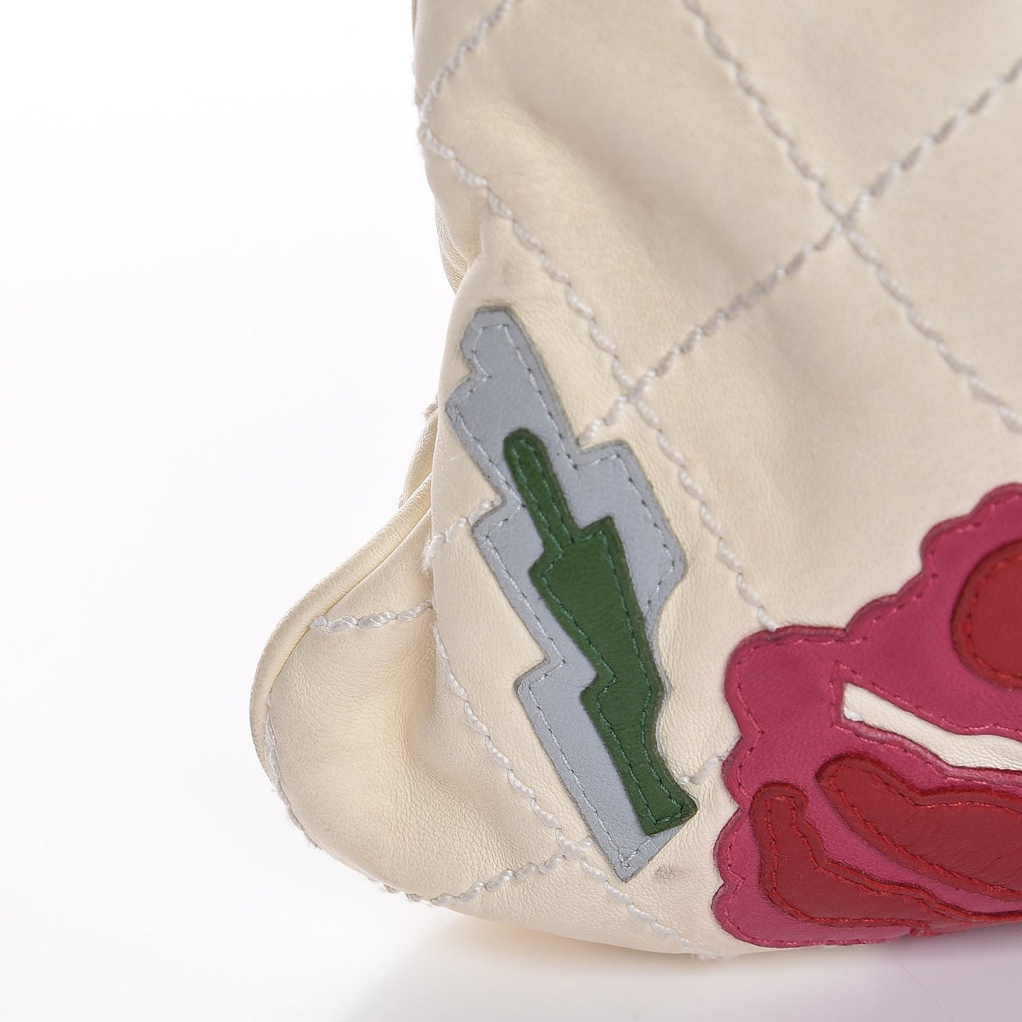 Lambskin Stitched Camellia Shoulder Bag White