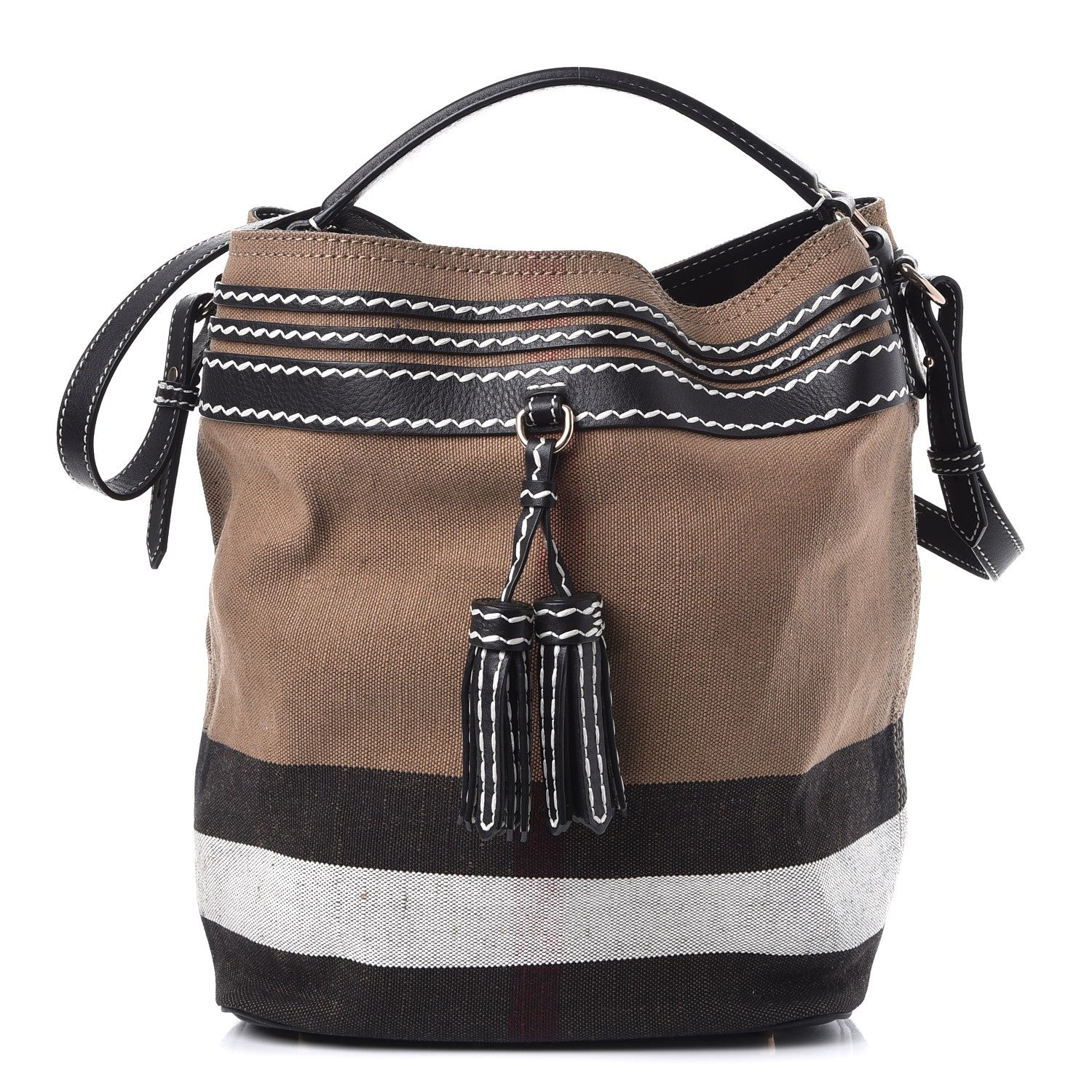 Burberry Canvas Mega Check Medium Ashby Tassel Hobo Black 1 of 11