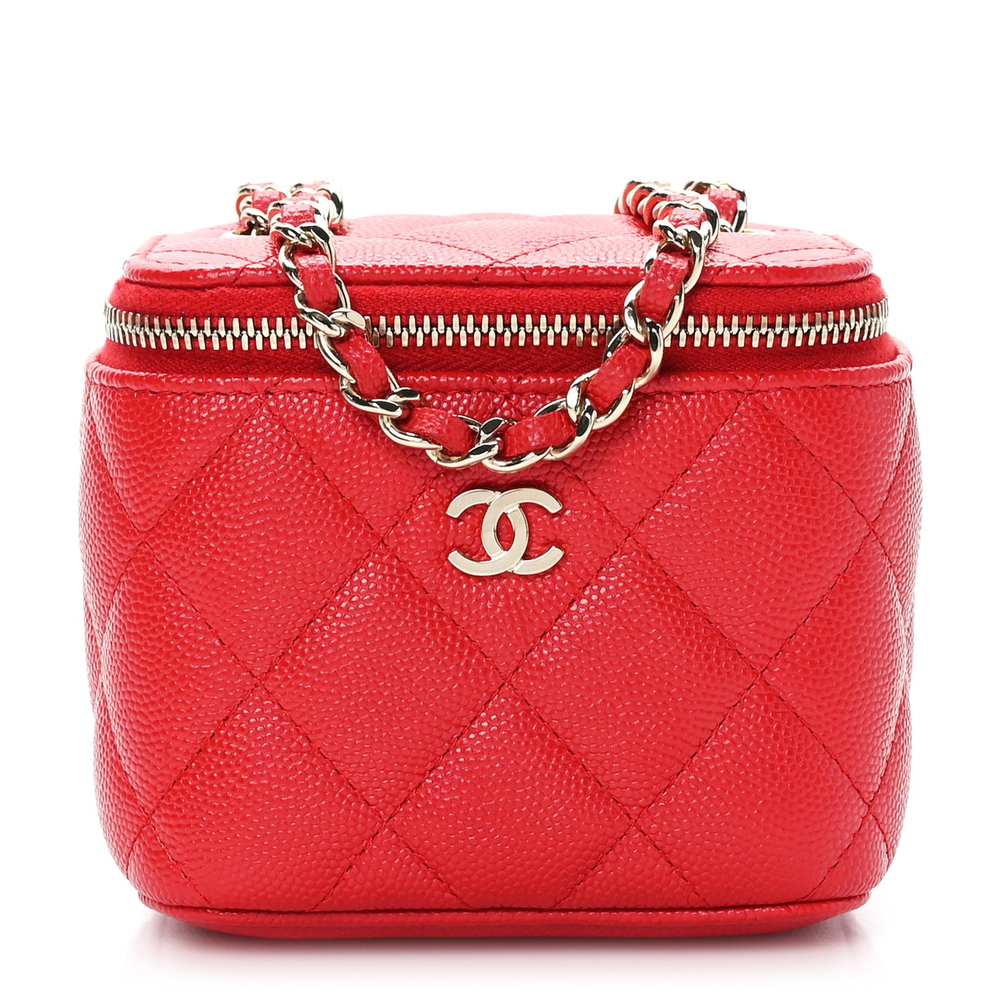 Caviar Quilted Mini Vanity Case With Chain Red