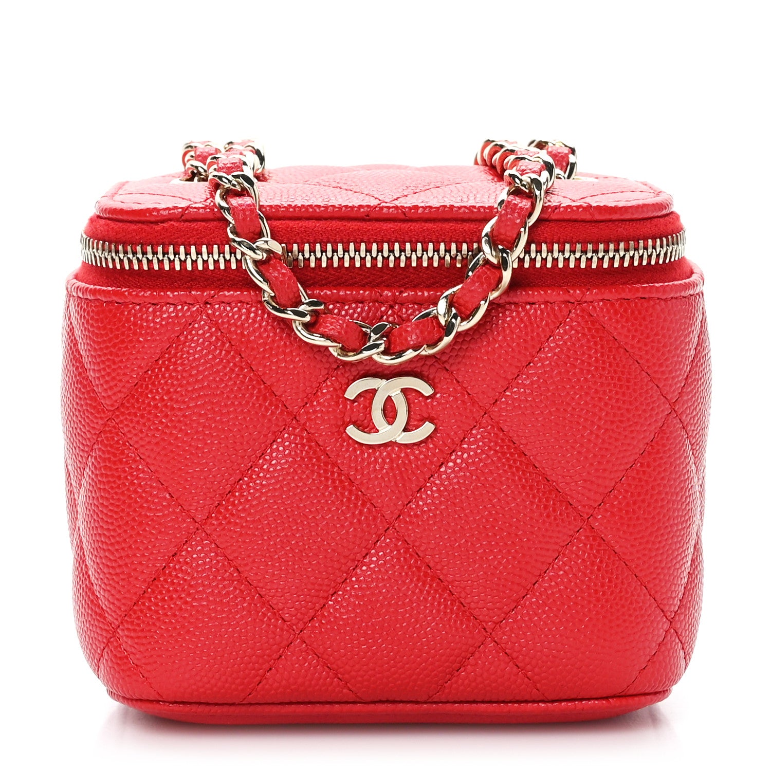 Chanel Caviar Quilted Mini Vanity Case With Chain Red 1 of 11