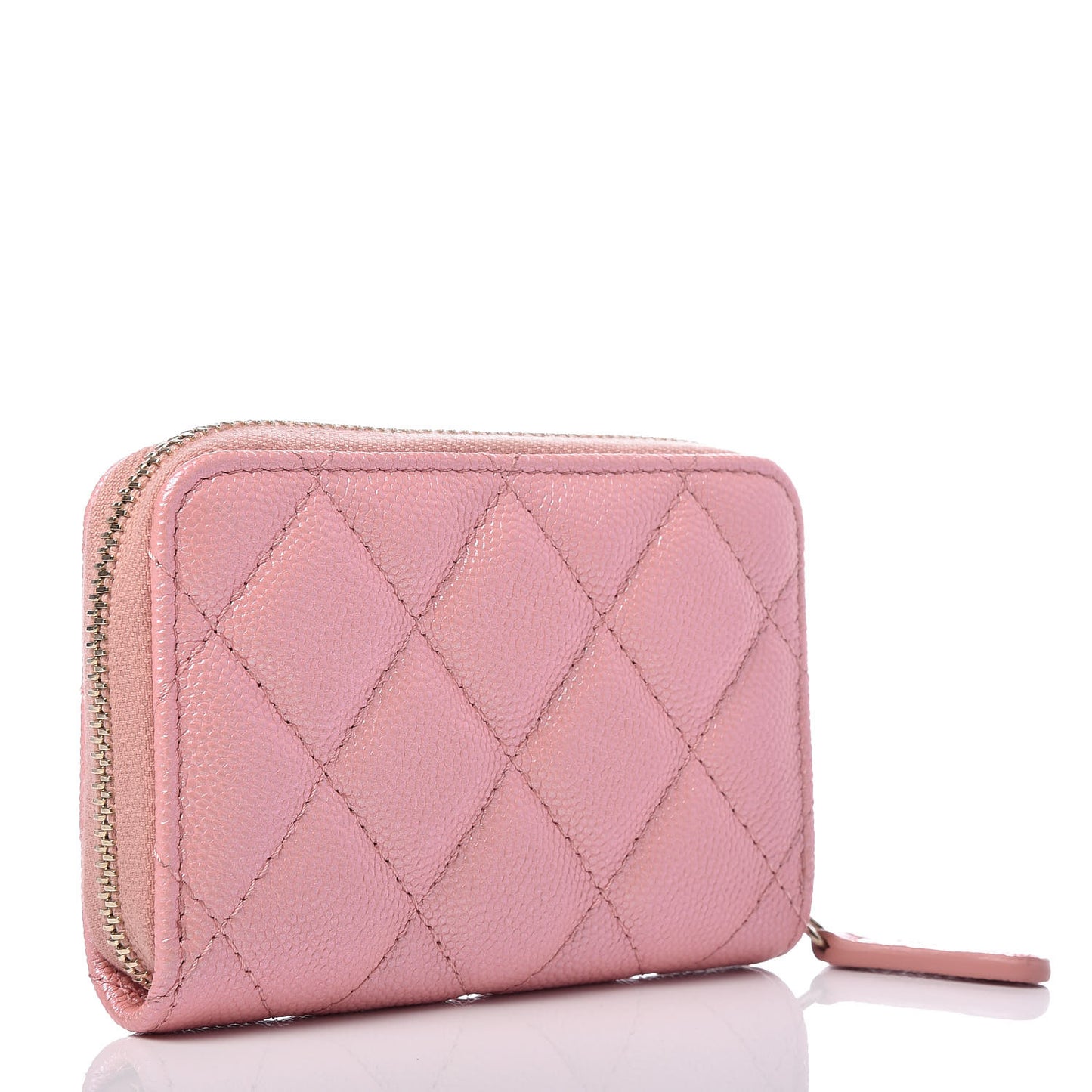 Iridescent Caviar Quilted Zip Coin Purse Pink