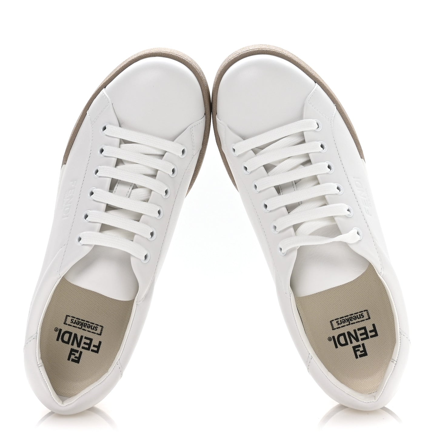 Calfskin Mens Fendi Match Low Top Sneakers 6 White Beige