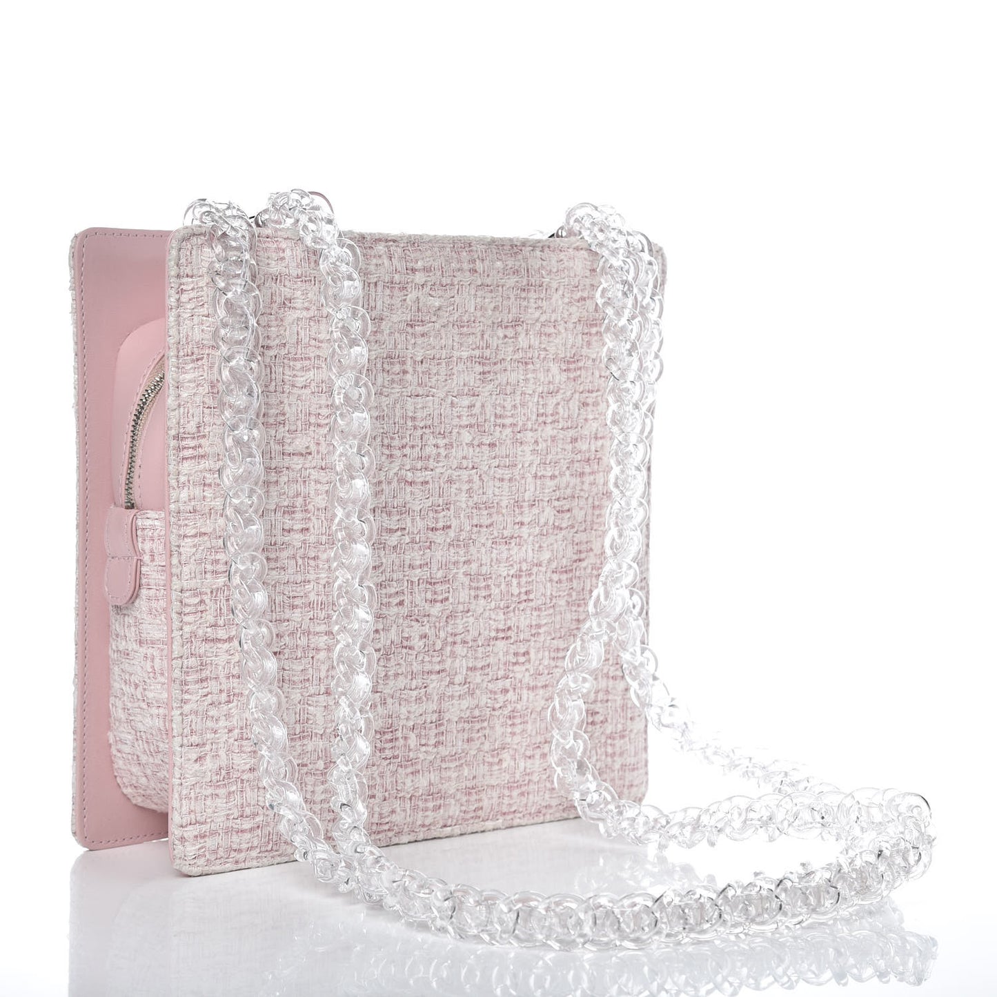 Tweed Zip Tote Pink White