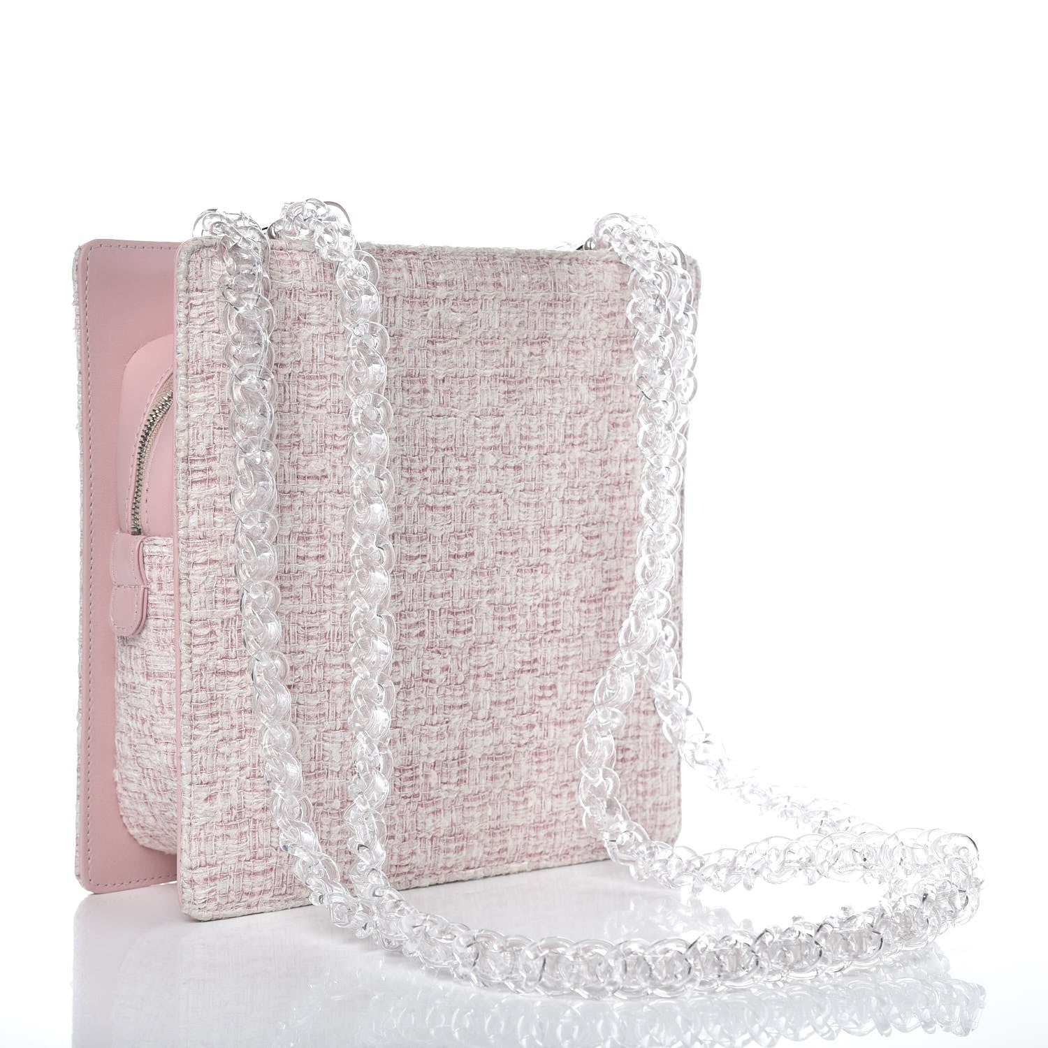 Chanel Tweed Zip Tote Pink White 3 of 12