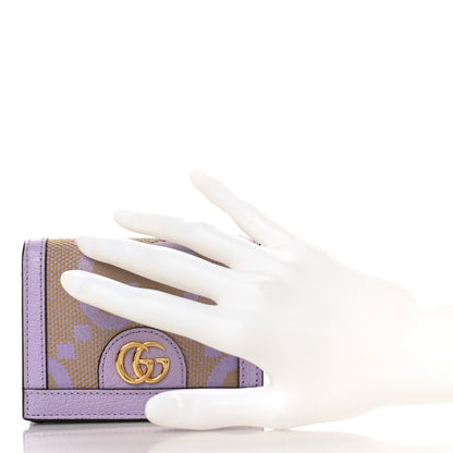 Gucci Monogram Jumbo GG Textured Dollar Calfskin Ophidia Card Case Beige Lapis 2 of 9