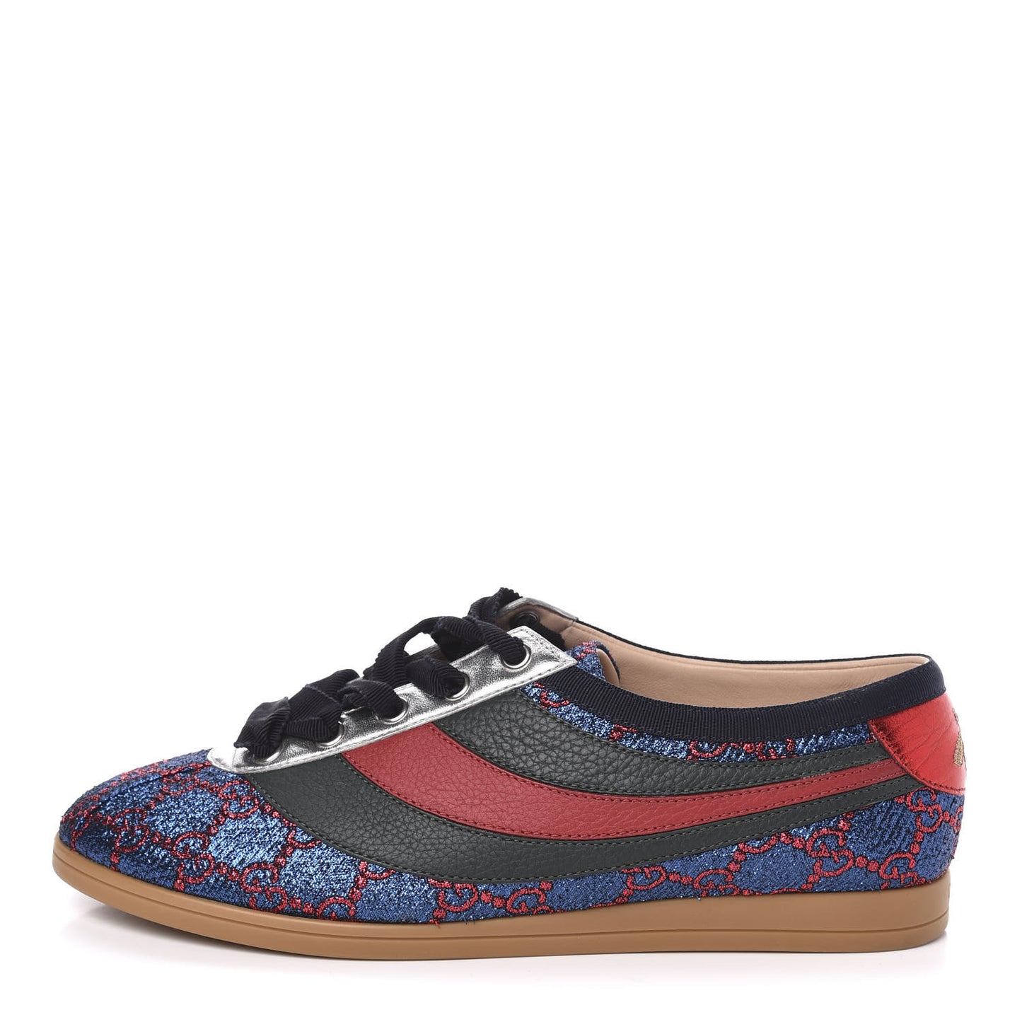 Lurex Calfskin Web GG Monogram Womens Falacer Sneakers 38 Iridescent Blue Iridescent Red Silver