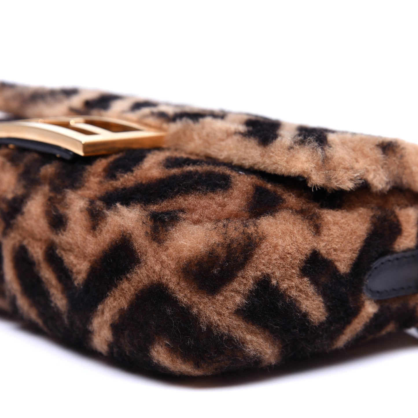 Shearling Vitello Dolce Macro FF 1974 Mini Baguette Tobacco Black