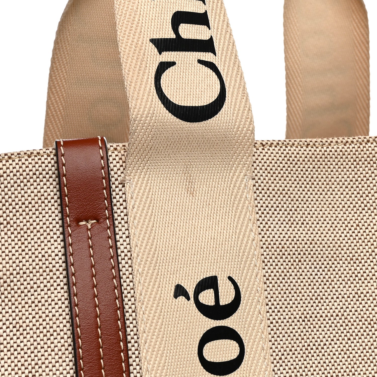 Chloe Cotton Calfskin Large Woody Ribbon Tote White Brown 11 of 13