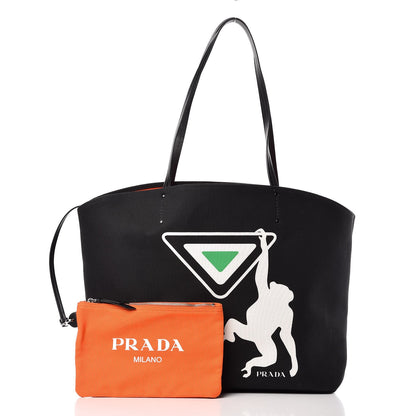 Prada Canapa Monkey Print Large Soft Tote Black 2 of 9