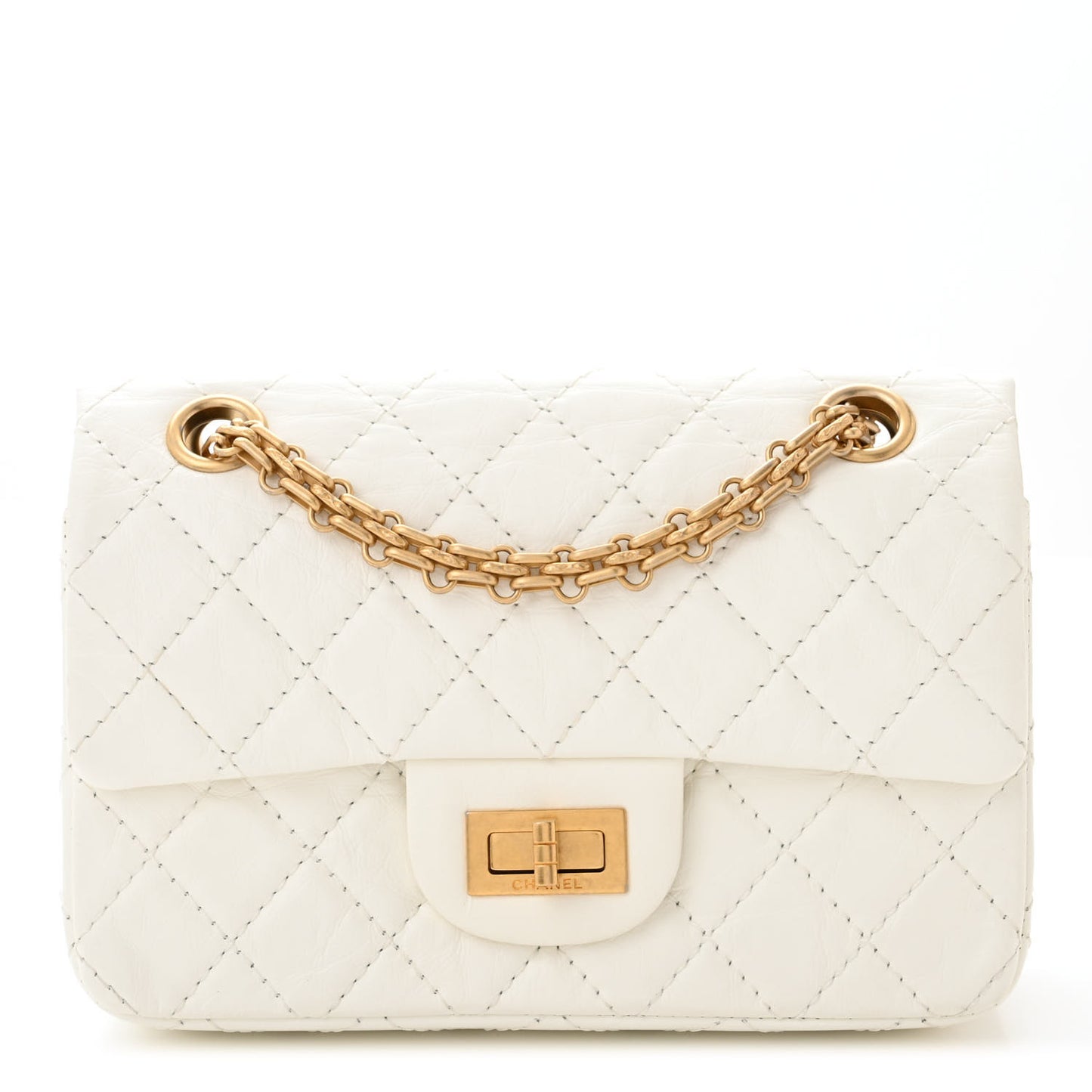 Aged Calfskin Quilted 2.55 Reissue Mini Flap White