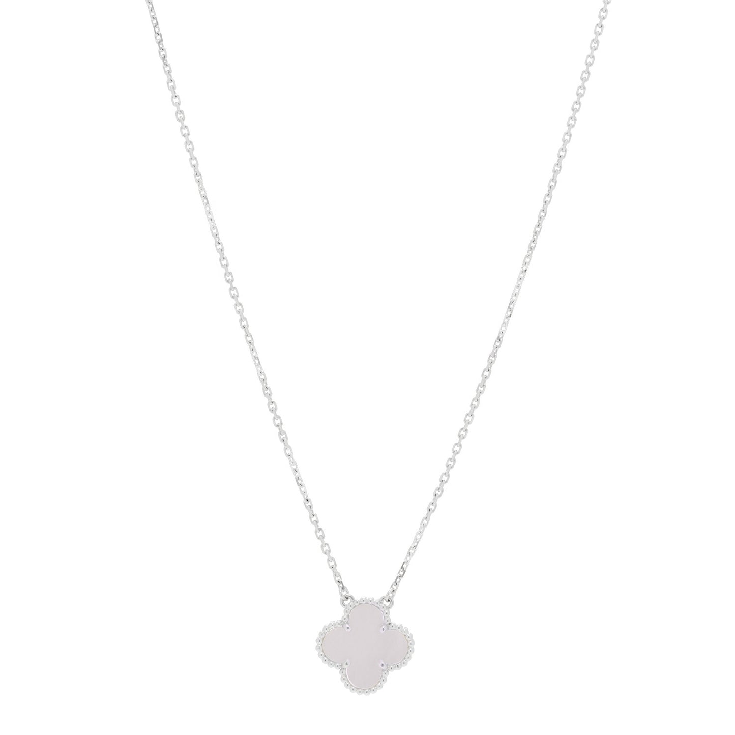 18K White Gold Mother of Pearl Vintage Alhambra Pendant Necklace