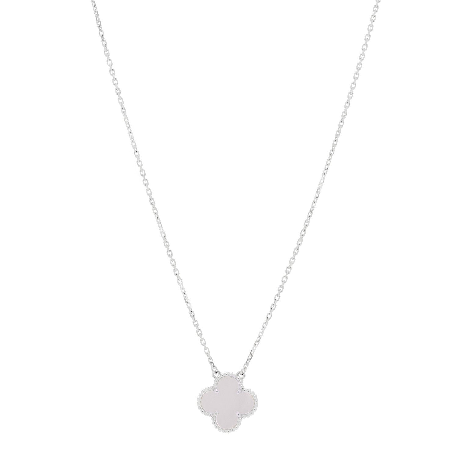 Van Cleef & Arpels 18K White Gold Mother of Pearl Vintage Alhambra Pendant Necklace 1 of 5