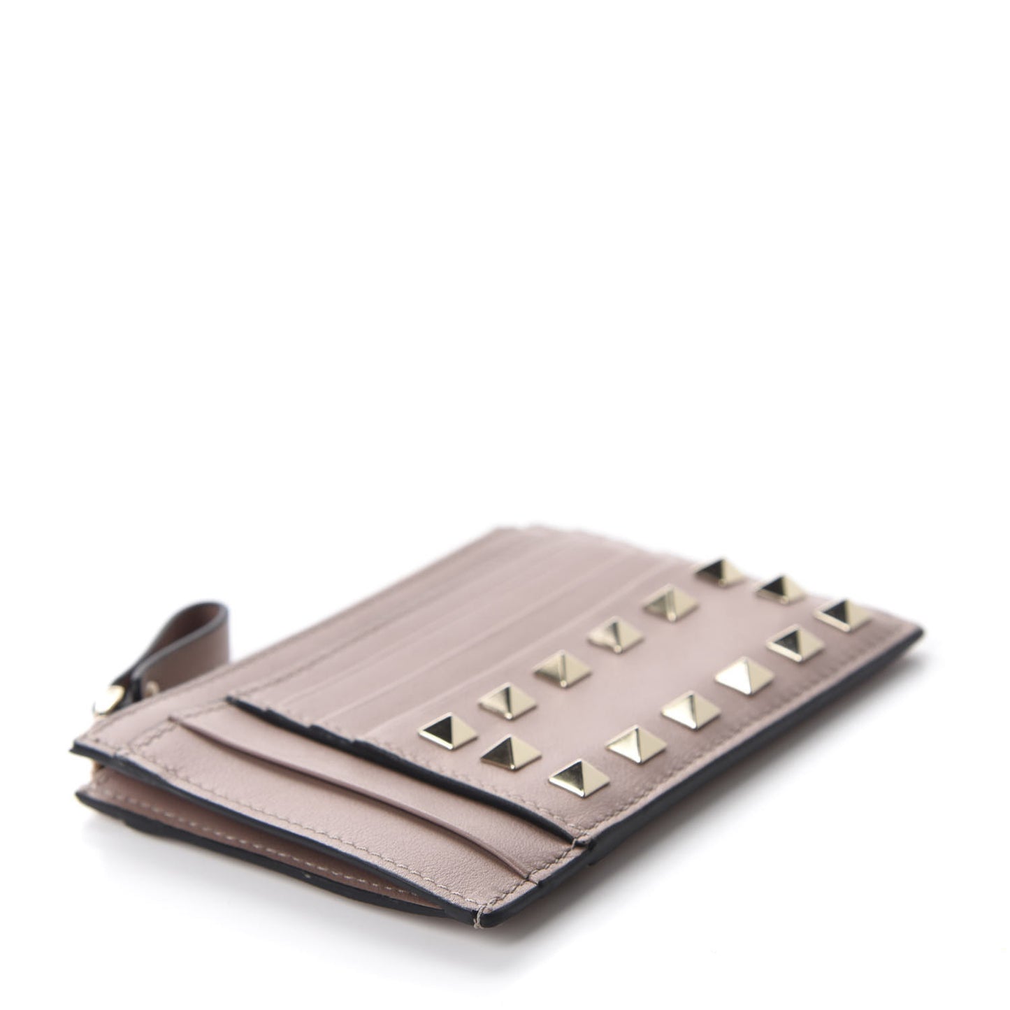Calfskin Rockstud Coin Case Card Holder Poudre