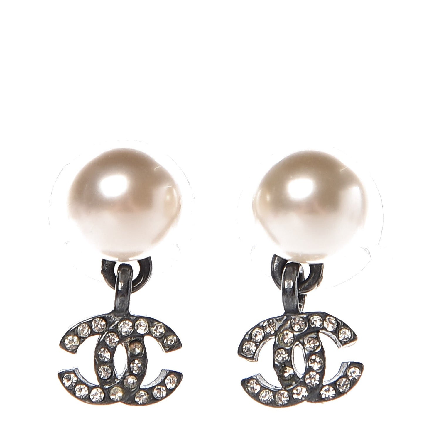 Ruthenium Crystal Pearl CC Drop Earrings