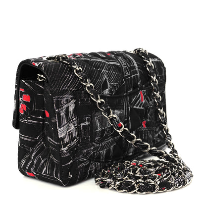 Chanel Fabric Printed Paris Rooftops Quilted Mini Rectangular Flap Black Red White 3 of 11
