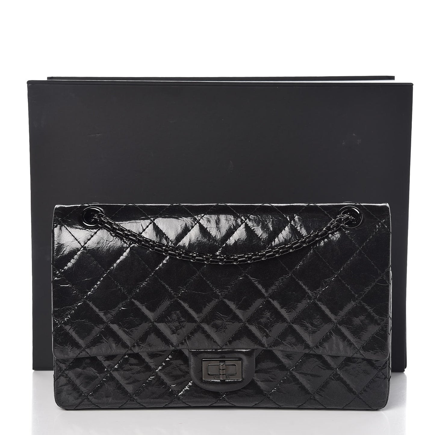 Distressed Patent Quilted 2.55 Reissue 226 Flap Black