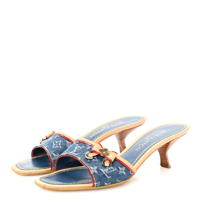 Louis Vuitton Denim Monogram Victim Mules Peep Toe Heels 38 4 of 9