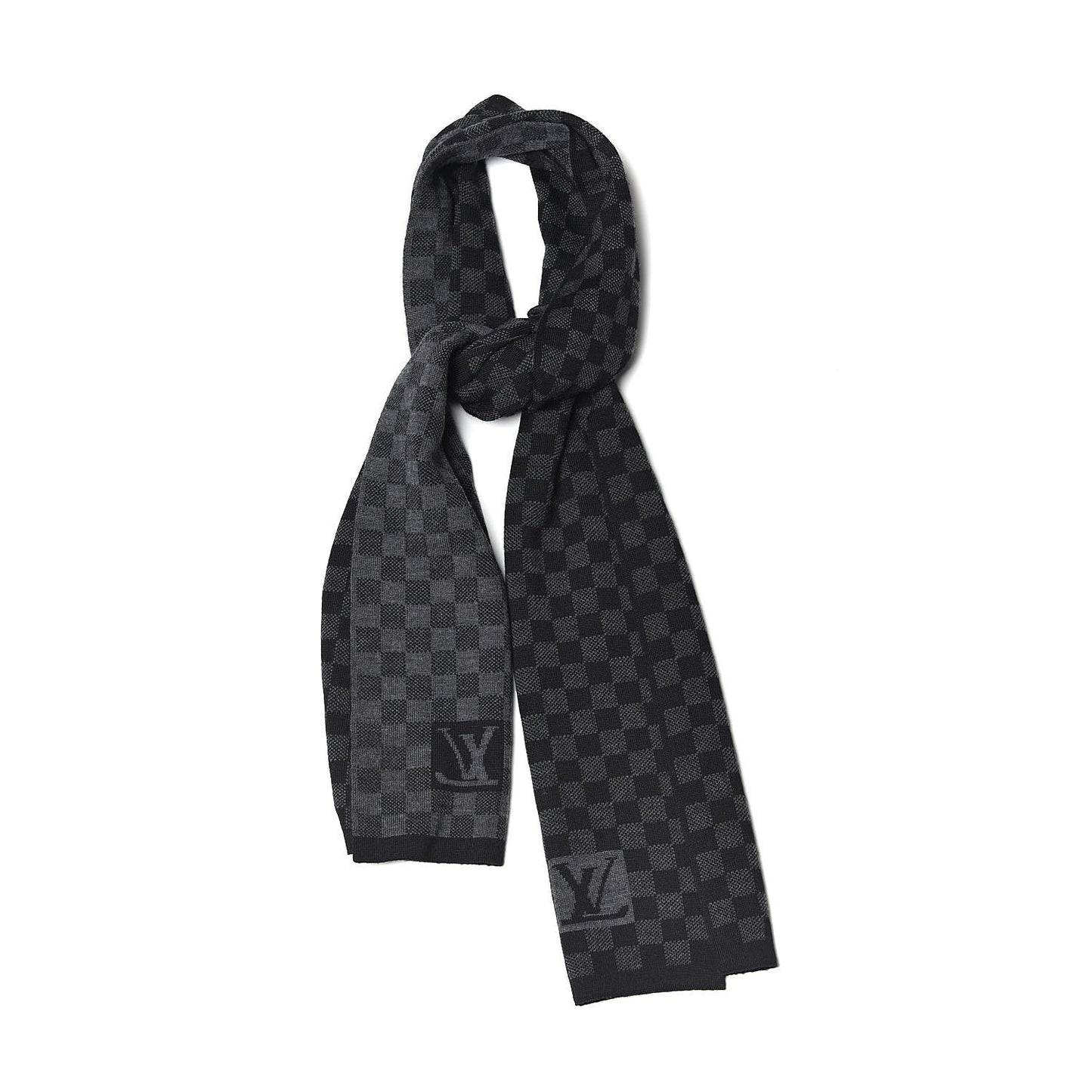 Wool Petit Damier Graphite Scarf Black