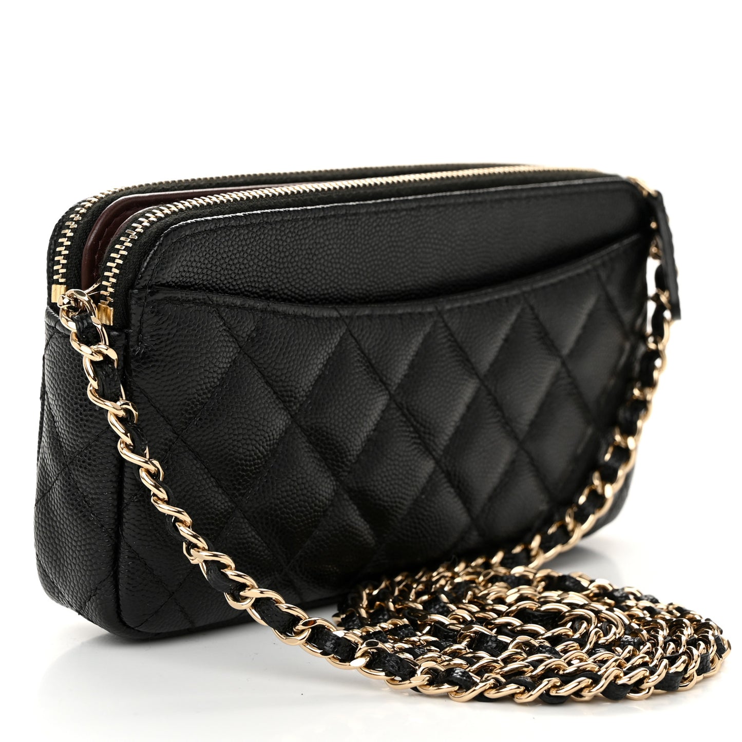 Caviar Quilted Small Clutch With Chain Black