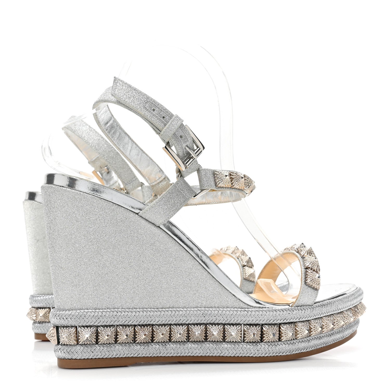 Christian Louboutin Glitter Nappa Mica Pyraclou 110 Wedge Sandals 41 Silver 4 of 13