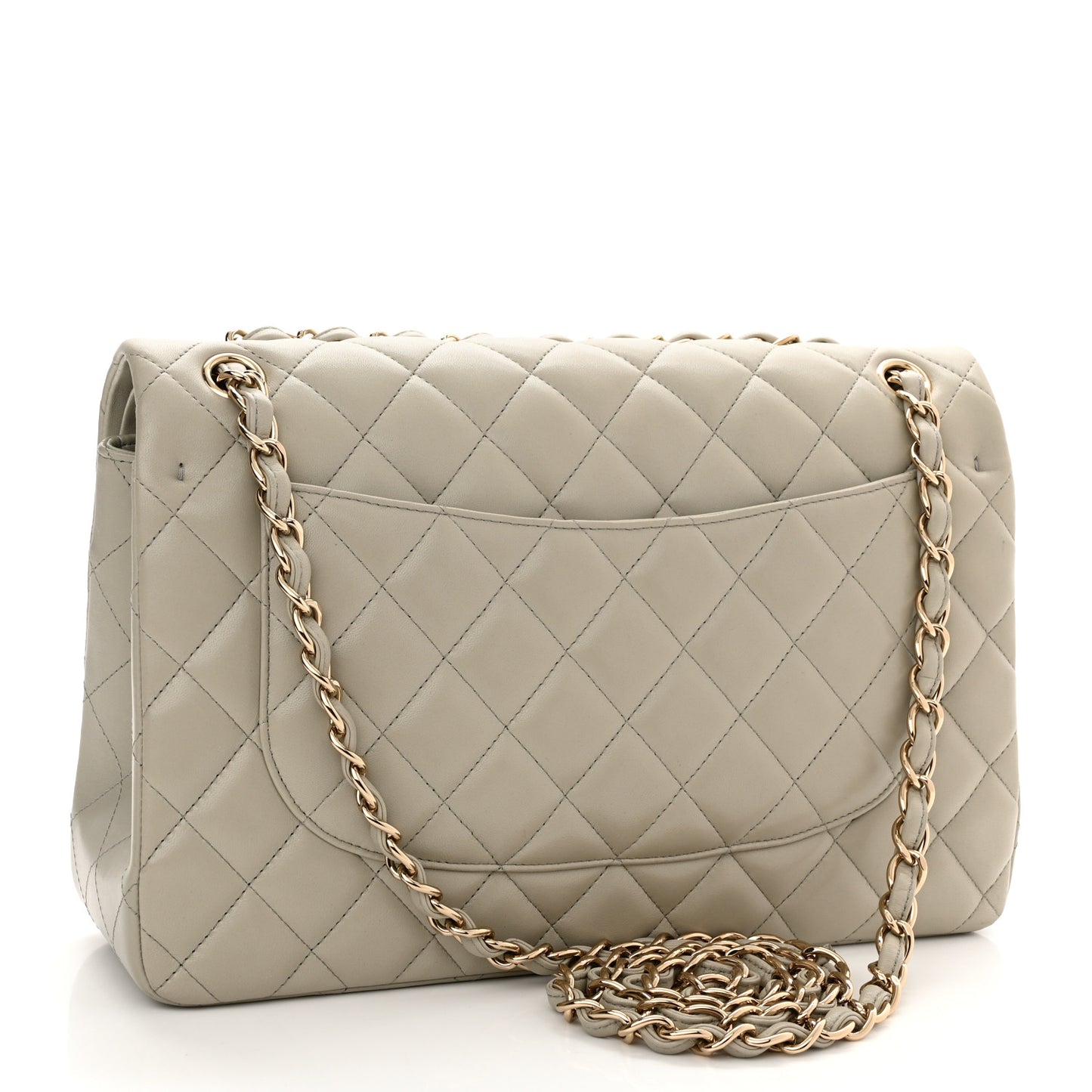 Lambskin Quilted Jumbo Double Flap Grey