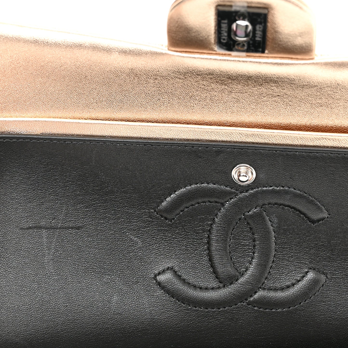 Metallic Lambskin Quilted Medium Double Flap Gold Black