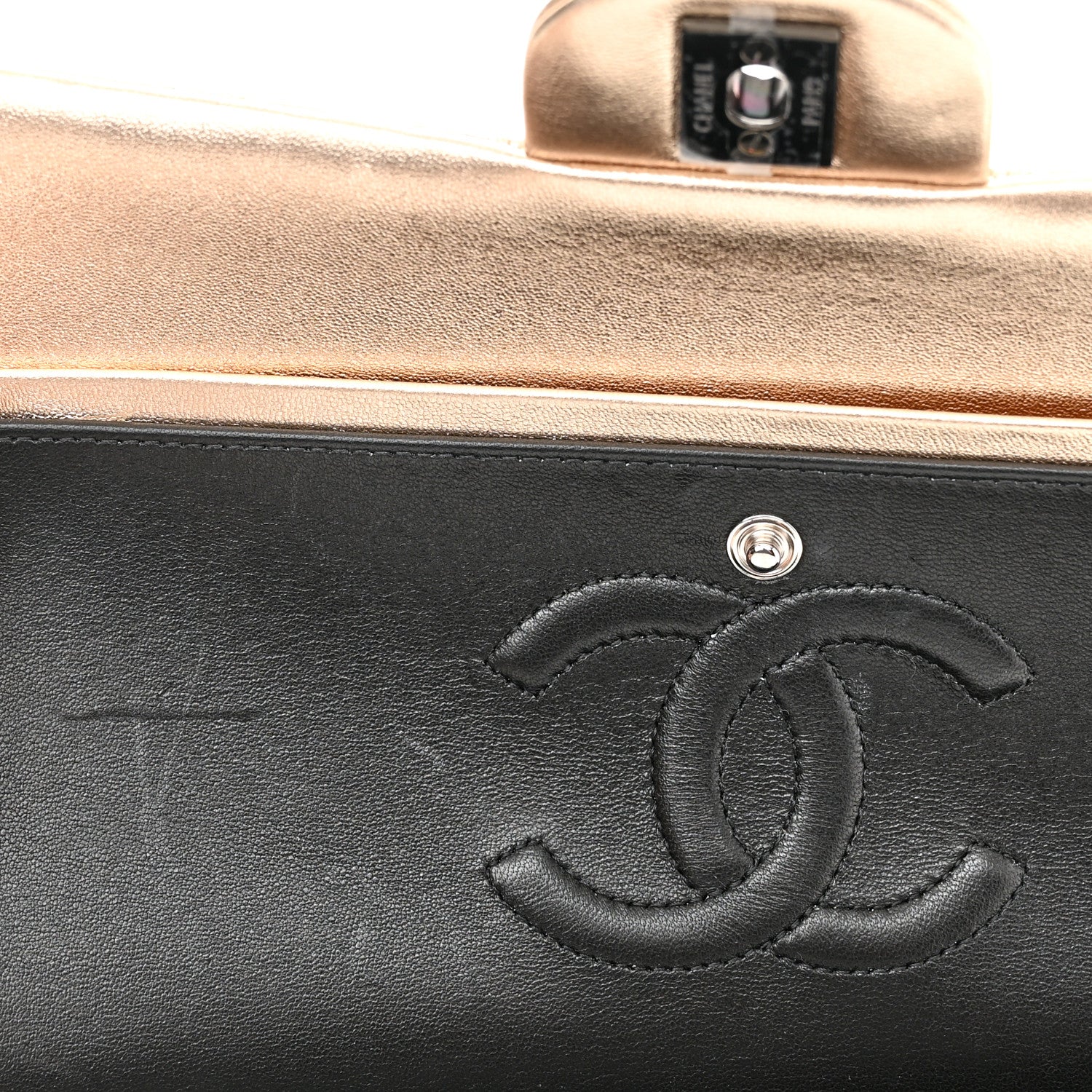 Chanel Metallic Lambskin Quilted Medium Double Flap Gold Black 11 of 11