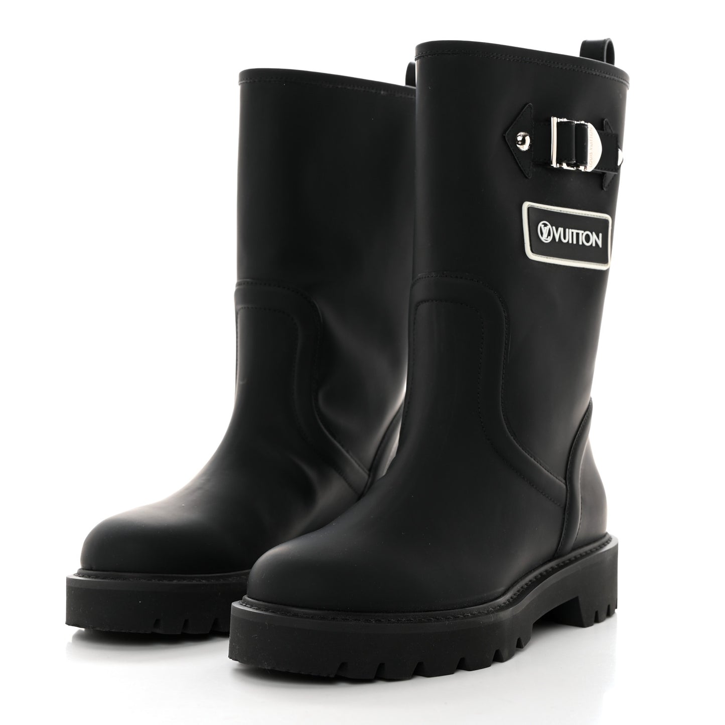 Rubber Calfskin Territory Flat Boots 36 Black